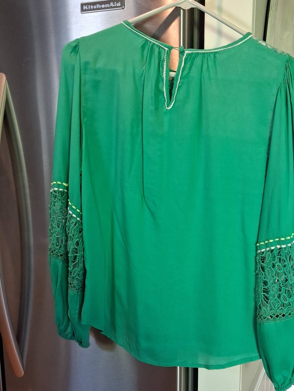 Embroidered Teal Peasant Blouse - Picture 4 of 5